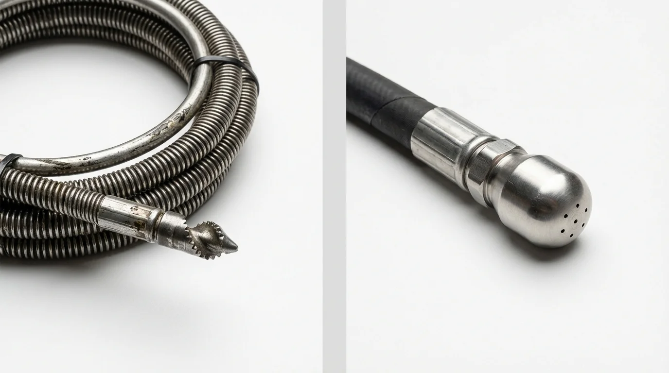 Drain snake cable and hydro jetting nozzle used for drain cleaning in Superior, NE