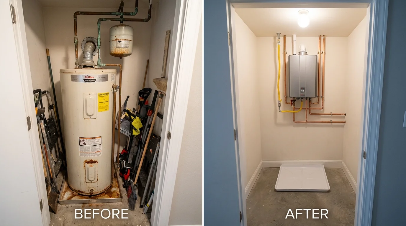 Tank water heater versus wall-mounted tankless unit comparison for Superior, NE homeowners